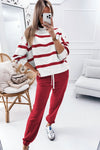 Black Stripe Drop Shoulder Pullover and Jogger Pants Set