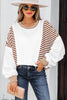 Brown Stripe Colorblock Patchwork Contrast Stitching Oversize Sweatshirt