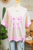 Apricot Daisy Floral Bow Contrast Patchwork Loose T Shirt