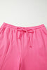 Bright Pink Plus Size Henley Drop Shoulder Pullover and Jogger Pants Two Piece Set