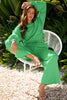Bright Green Drop Shoulder Puff Sleeve Crop Pullover Drawstring Wide Leg Pants Set