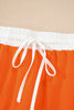 Orange Varsity Stripe Detail Drop Shoulder Pullover Mini Skirt Set