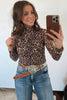 Khaki Leopard High Neck Long Sleeve Western Slim Top