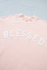 Light Pink BLESSED Embroidered Trim Patch Graphic Plus Size Mock Neck Sweatshirt