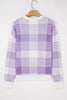 Lilac Plaid Print Ribbed Trim Loose Sweater