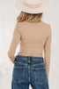 Smoke Gray Lace-trimmed Sweetheart Neckline Ruched Detail Long Sleeve T-shirt