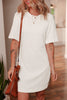 White Drop Shoulder Crew Neck Shift T Shirt Dress