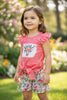 COW SKULL CORAL TOP WITH ANGEL SLEEVE AND FLORAL SHORTS