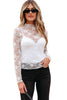 Apricot Pink Sheer Floral Lace Mesh Mock Neck Long Sleeve Top