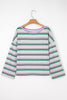 Purple Stripe Oversize Drop Shoulder Long Sleeve Casual Top