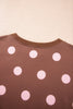 Brown Polka Dot Two Piece Set Long Sleeve Casual Skirt Set