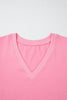 Bonbon Solid Color V Neck Short Puff Sleeve Blouse