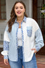 Sky Blue Leopard Striped Patchwork Casual Plus Shirt