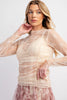 Jet Stream Sheer Floral Mesh Ruched Long Sleeve Top