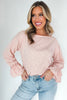 Gossamer Pink Ruffle Sleeve Long Sleeve Loose Pullover Top