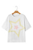 White Star Layered Patched Graphic Drop Shoulder Half Sleeve Loose Tee