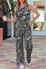 Green Camouflage Print Slim Tank Drawstring Pant Set
