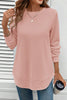 Gossamer Pink Rounded Hem Waffle Long Sleeve Top