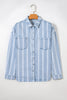Sky Blue Stripe Boyfriend Chest Pocket Classic Denim Shacket