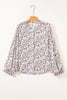 Khaki Bold Floral Print Frilled Puff Sleeve Button Down Shirt