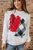 White Pearl Plaid Christmas Tree Patched Drop Shoulder Sweatshirt