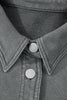 Medium Grey Mineral Wash Chest Pockets Drop Shoulder Shacket with Side Slit