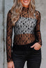Black Sheer Floral Lace Long Sleeve Slim Fit Top