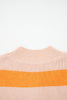 Orange Stripe Color Block High Neck Drop Shoulder Cozy Sweater