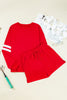 Evergreen Varsity Striped Sleeve Drop Shoulder Sweatshirt and Short Set