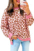 Khaki Leopard Polka Dot Colorblock Trim Long Sleeve Top