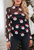 Black Christmas Fashion Print Slim Fit Long Sleeve Top