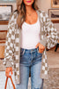 Brown Checkered Open Front Drop Shoulder Cardigan