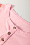 Pink Colorblock Long Sleeve Buttons Henley Top