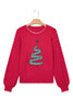 Racing Red Stitched Detail Christmas Tree Holiday Casual Sweater