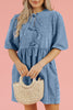 Dusk Blue Bowknot Bubble Sleeve Short Denim Dress