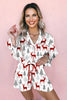 White Christmas Fashion Print Velvet Trim Bow Knot Pajama 2pcs Short Set