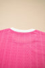 Bright Pink Textured Color Block Trim Loose Tee Drawstring Shorts 2pcs Set
