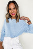 Beau Blue Solid Color Batwing Long Sleeve Top