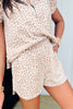 Beige Leopard Zip Polo Top 2pcs Short Set