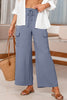 Dark Grey Drawstring Frilled Waist Wide Leg Utility Trousers