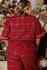 Red Plus Size Plaid Short Sleeve Shirt Loose Pants 2pcs Pajama Set