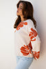 Green Bold Flower Pattern Wide Sleeve Baggy Sweater