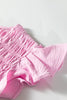 Pink Smocked Bodice Flutter Sleeve Fit Flare Tiered Midi Dress