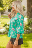 Green Floral Lantern Sleeve Button Front Shirt