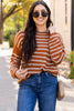 Khaki Stripe Drop Shoulder Casual Sweater