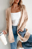 Smoke Gray Open Front Knitted Denim Pocket Patchwork Cardigan