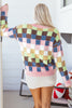 Multicolour Plush Checkered Pattern Button Front Cardigan Sweater