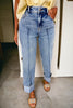 Myosotis Center Seam Cuffed Hem Straight High Waist Jeans