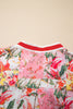 Pink Color Block Floral Print Contrast Trim V Neck Ruffle Hem Mini Dress