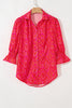 Strawberry Pink Western Aztec Geometric Ruffled 3/4 Sleeve Shirt